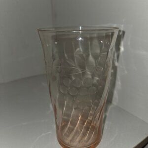 Vintage 1930s Pink Depression Glass Tumbler Etched Grapes Leaves 5.25" Art Deco